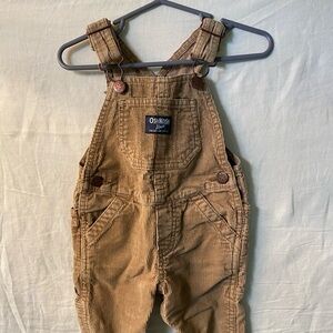 OshKosh B'gosh Brown Corduroy Baby Overalls w/Colourful Plaid Cuff Lining